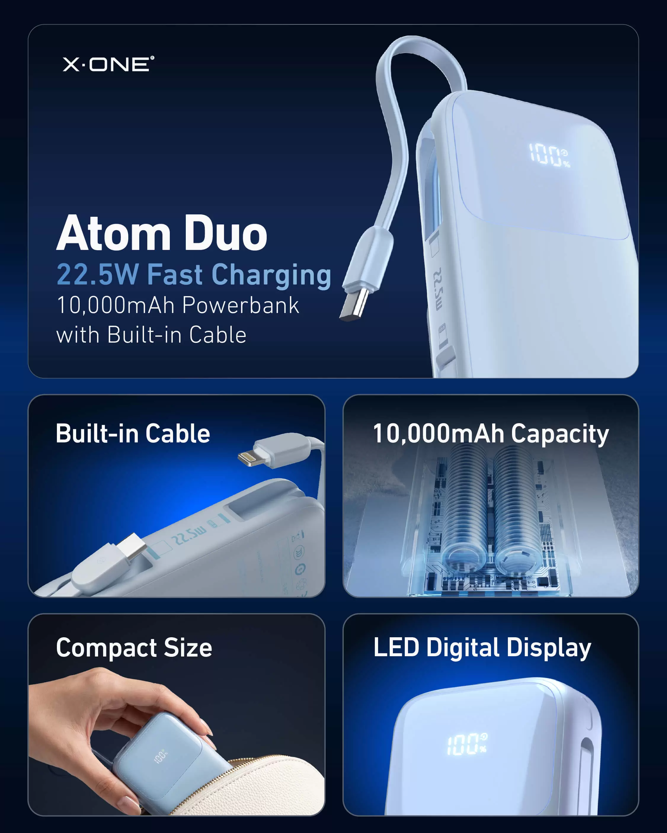 Внешний аккумулятор Atom Duo 22,5 Вт, 10&nbsp;000 мАч